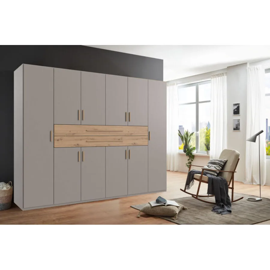 Kleiderschrank Stride Saharagrau, Abs. Artisan-Eiche-Nachbildung - Griffe Artisan-Eiche-NB Mischholz B 270 cm