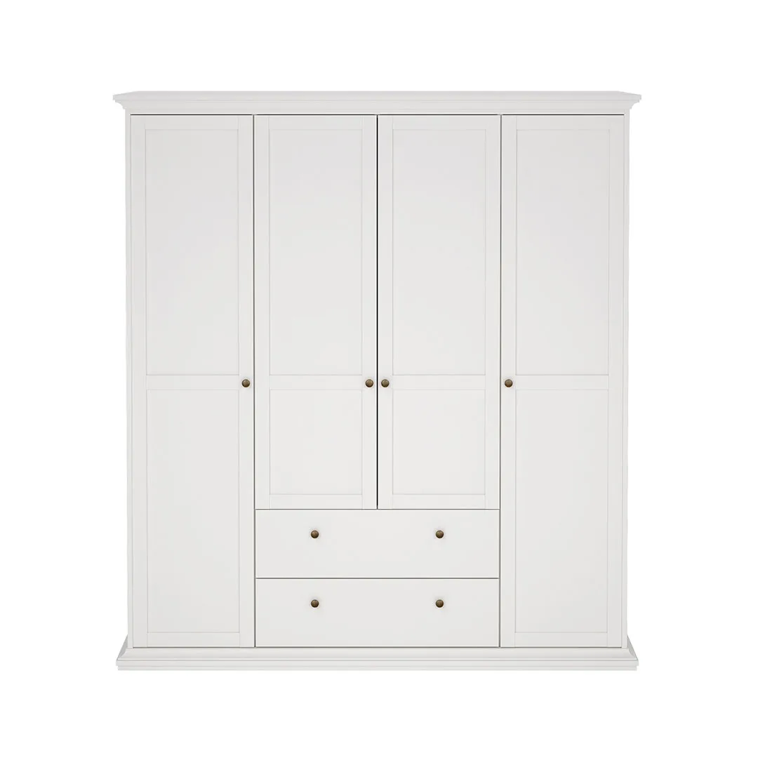 Venedig Kleiderschrank 4-Trg. mit 2 Schubladen Breite 181 cm, Höhe 200 cm weiss.