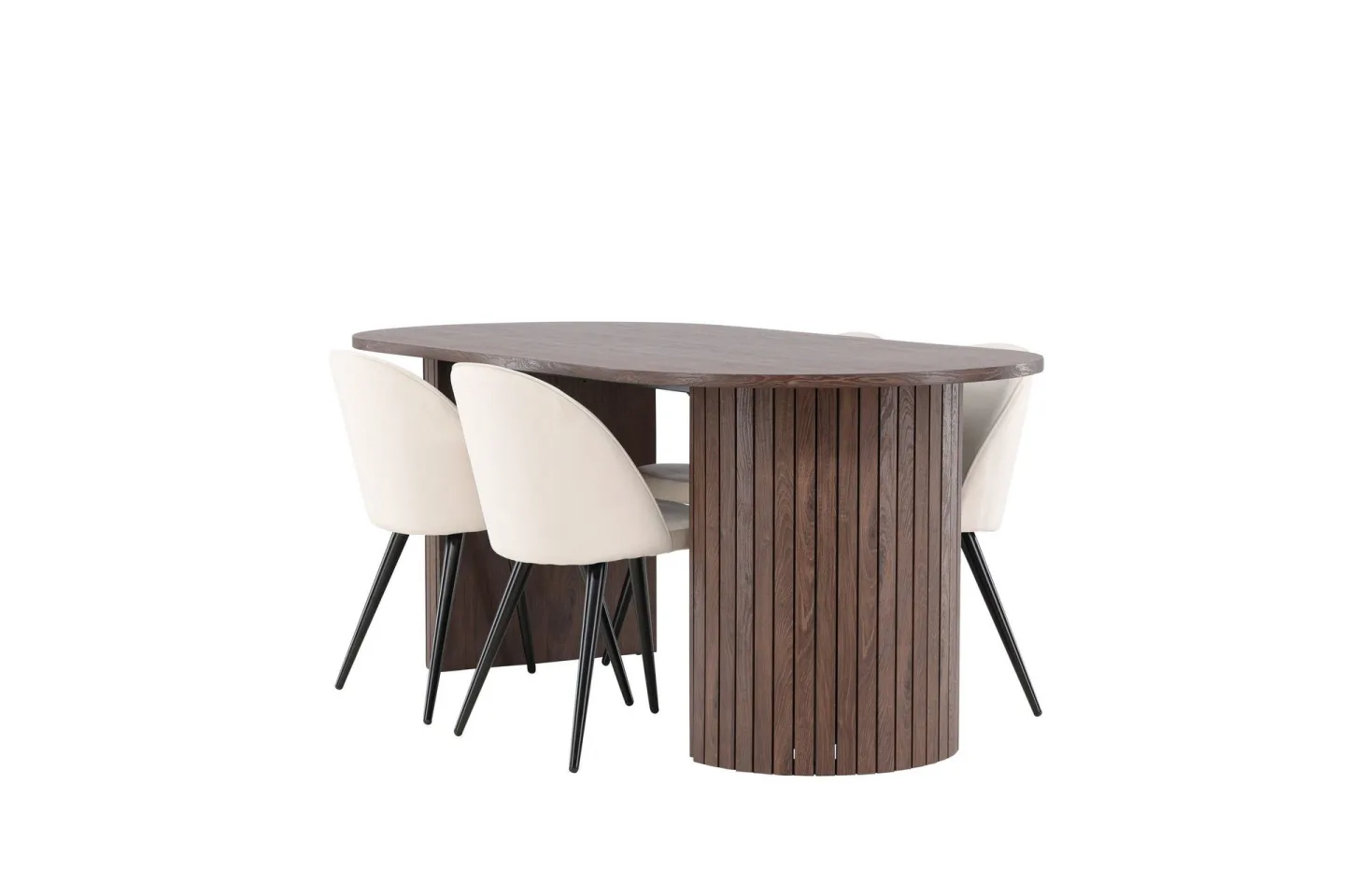 Härön Matgrupp 200 cm Oval med 4 Velvet stolar - Mocca/Beige