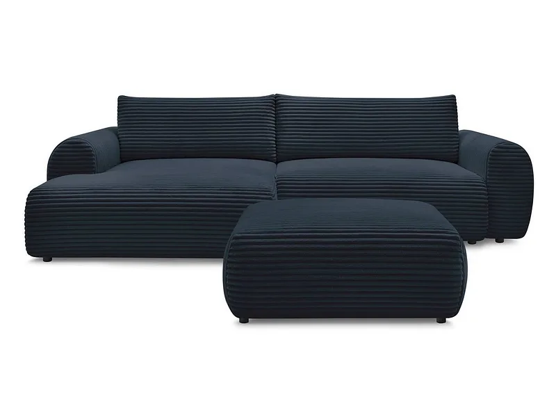 Ecksofa mit Hocker BOBOCHIC LUCIEN Cord-Stoff dunkelblau