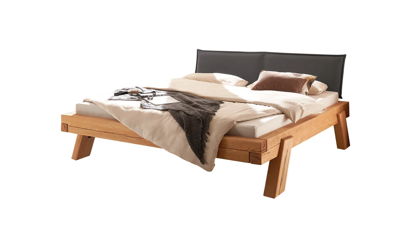 Balkenbett 180 cm Kiefer massiv Polsterkopfteil - HAGEN