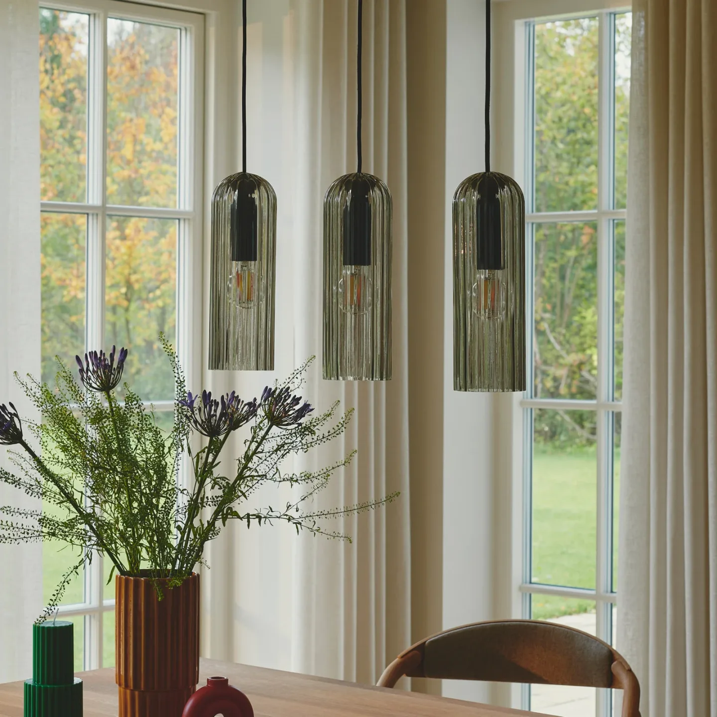 Miella 3 Pendelleuchte Rail Smoke - Nordlux - Esszimmer - Glas - Mehrflammig