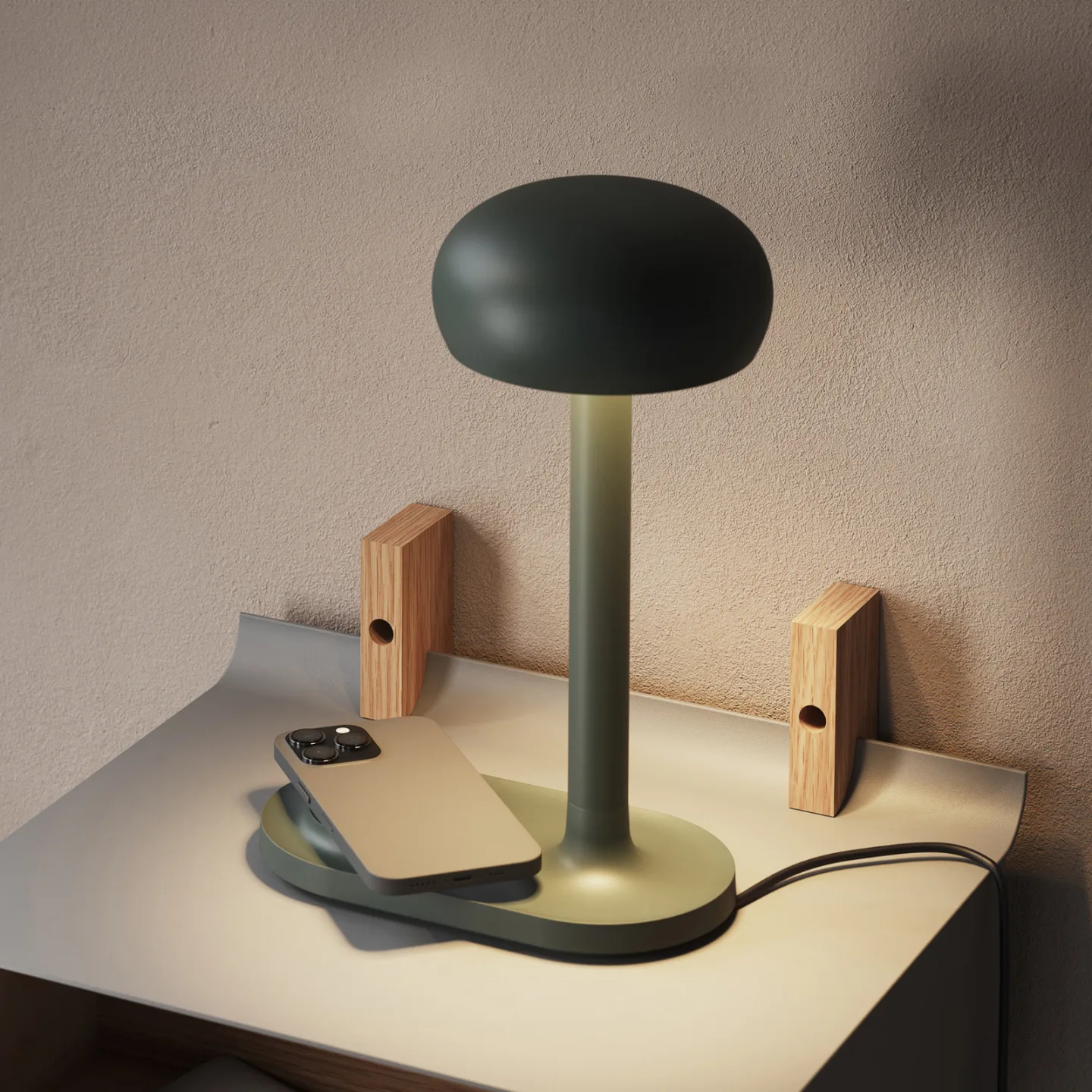 Emendo bordslampa grön Qi-laddningsyta – PLEASE WAIT to be SEATED - Vardagsrum - Modern - Aluminium - Med lampskärm