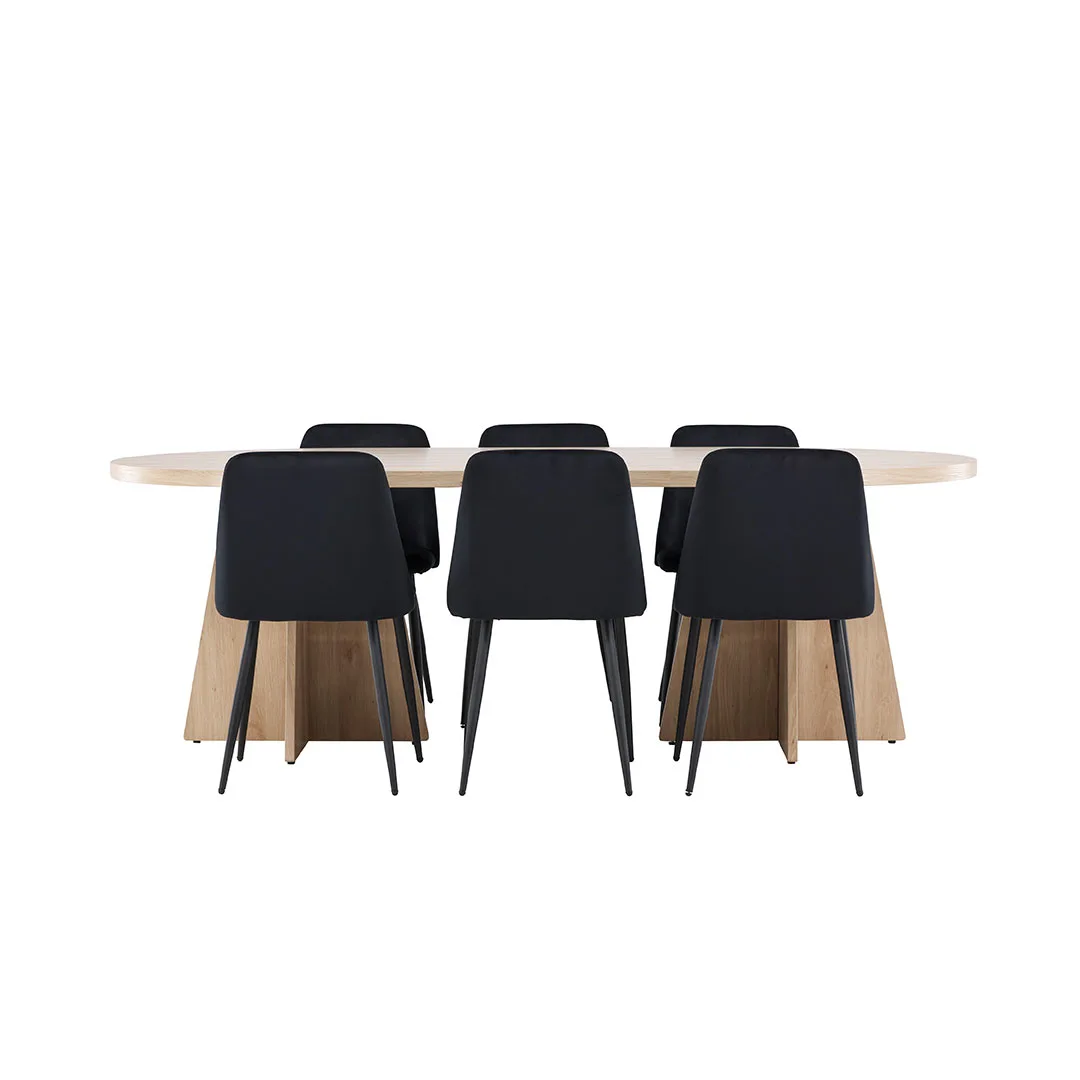 Bootcut Essgruppe Tisch 115x230cm und 6 Velours Stühle natur.