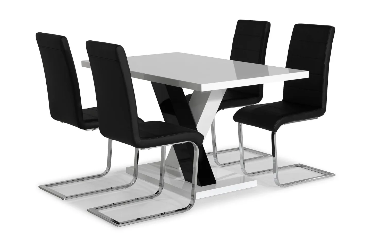 Cesi Matgrupp 140 cm med 4 Cibus Stol - Vit/Svart/Svart PU/Krom