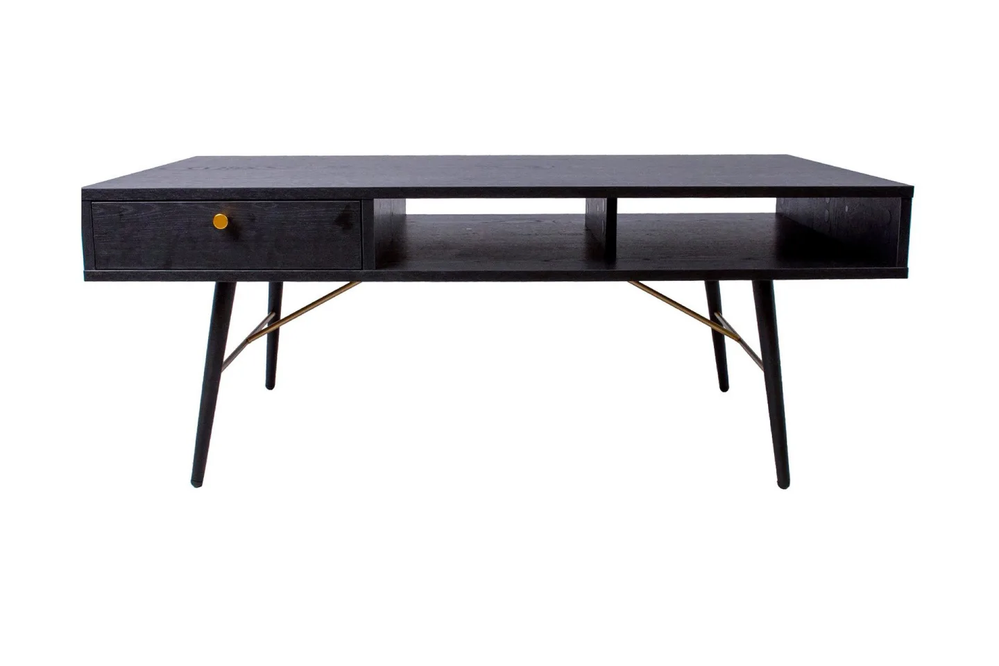 Luxem Soffbord 115 cm med Förvaring Låda + Hylla - Svart/Koppar