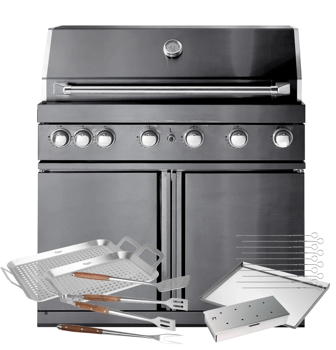 Black Collection - Freistehender Gasgrill mit 6 Brennern und Infrarotbrenner - Inkl. Zubehörpaket