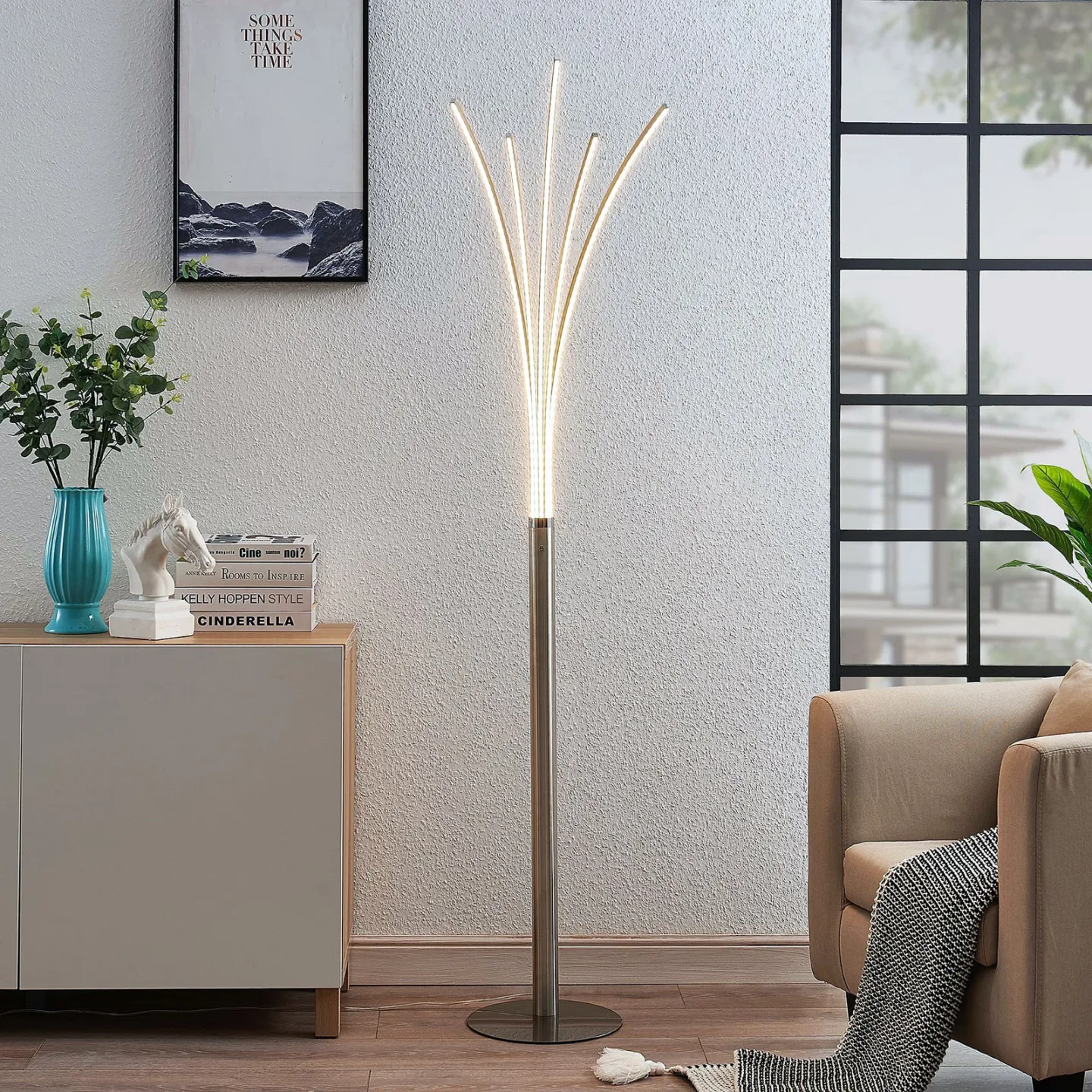 Boba LED Stehleuchte Nickel - Lindby - Wohnzimmer - Modern - Aluminium - Mehrflammig