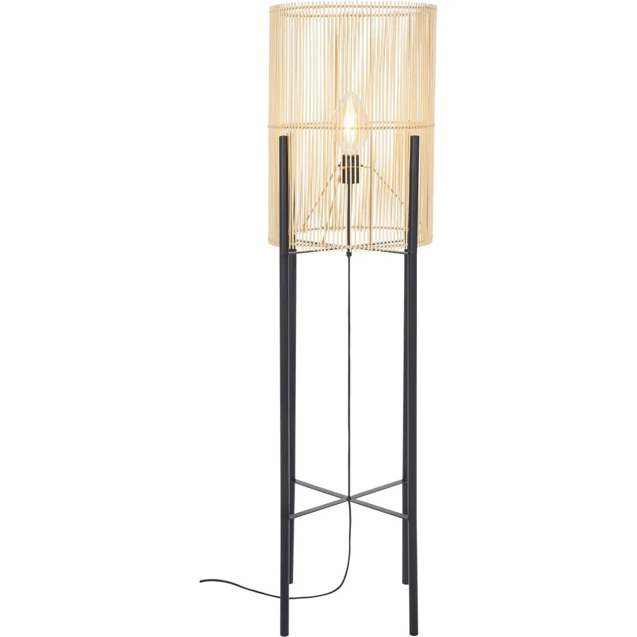 Stehlampe Brazos Schwarz/Braun Bambus 30 cm 150 cm - Farbe: schwarz, natur