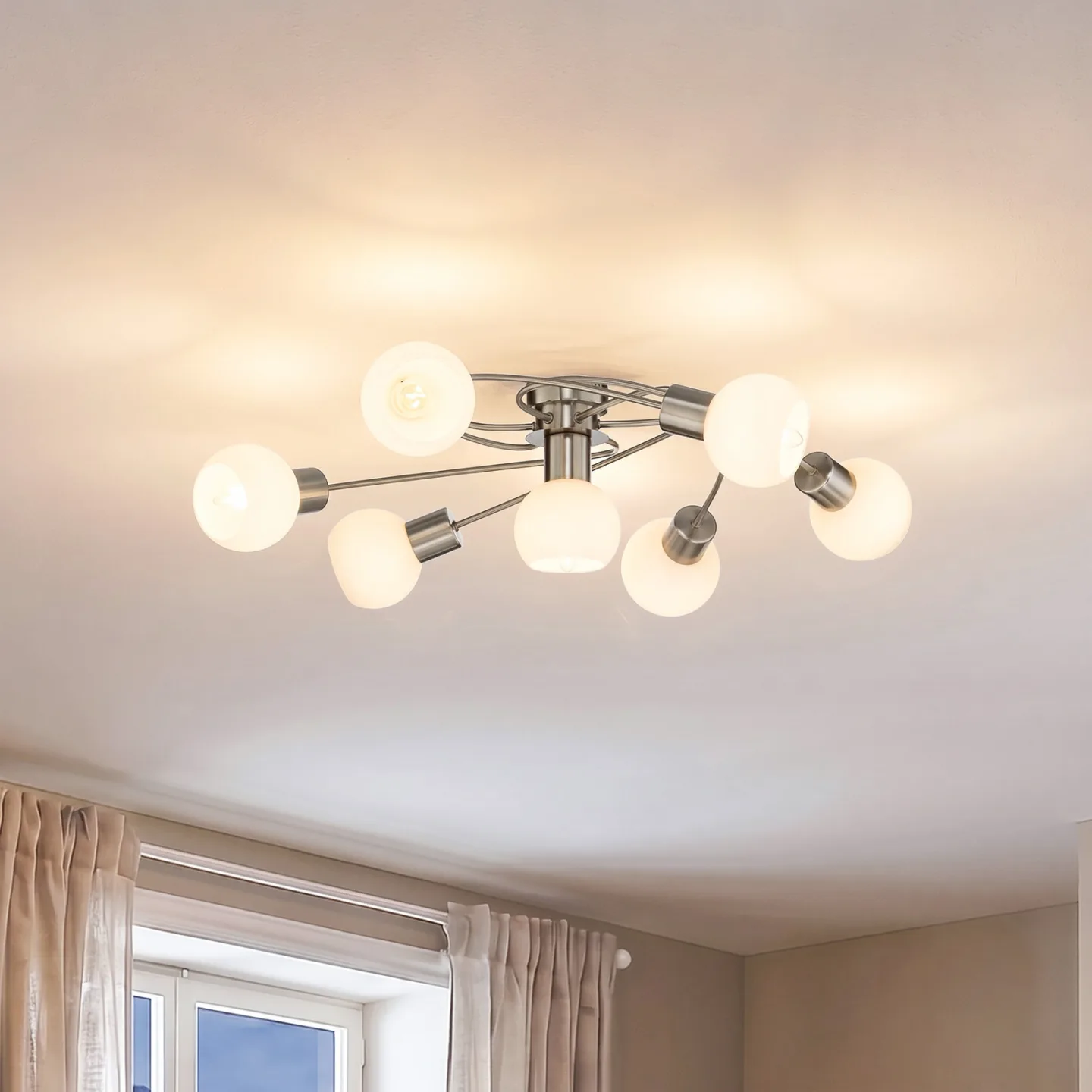 Ciala 7 Deckenleuchte White/Nickel - Lindby - Wohnzimmer - Modern - Glas - Kugel