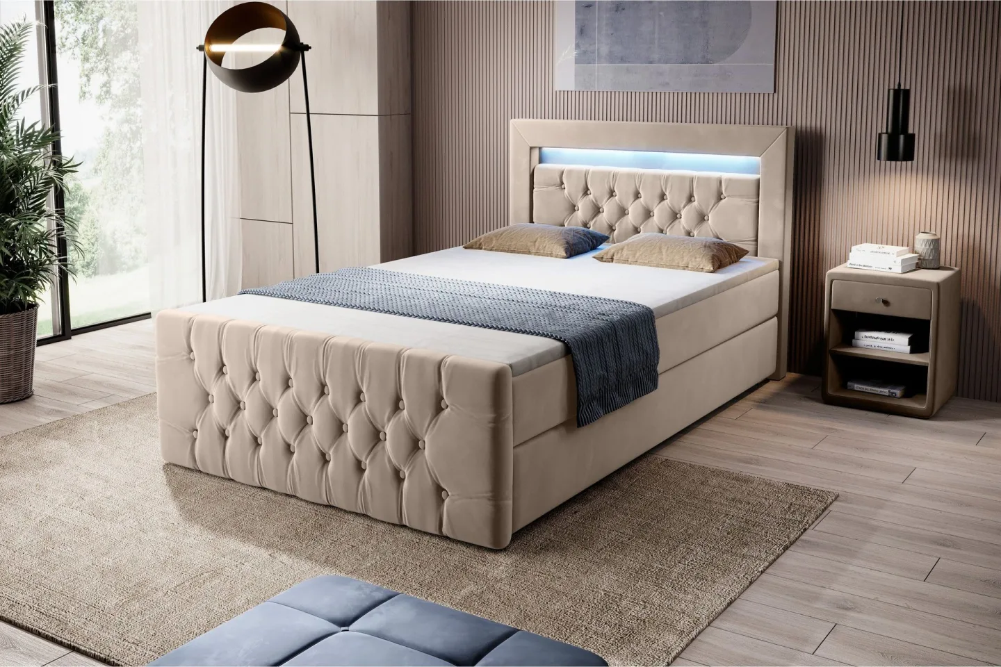 Franco Sängpaket med förvaring 120x200 LED-belysning - 120x200 Beige (+Fler val)