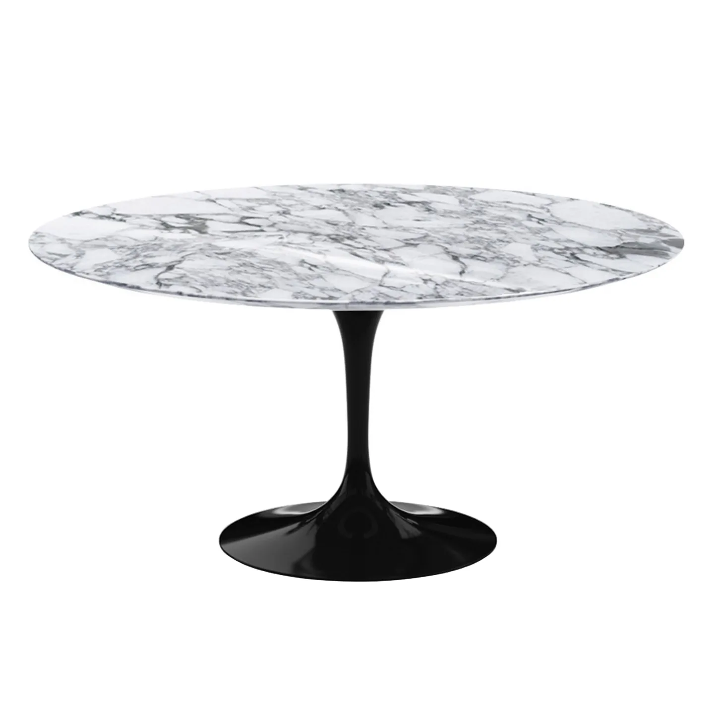 Knoll - Saarinen Round Table - Matbord, Ø 152 cm, Svart underrede, skiva i matt vit Arabescato marmor - Matbord - Eero Saarinen - Svart - Metall/Sten