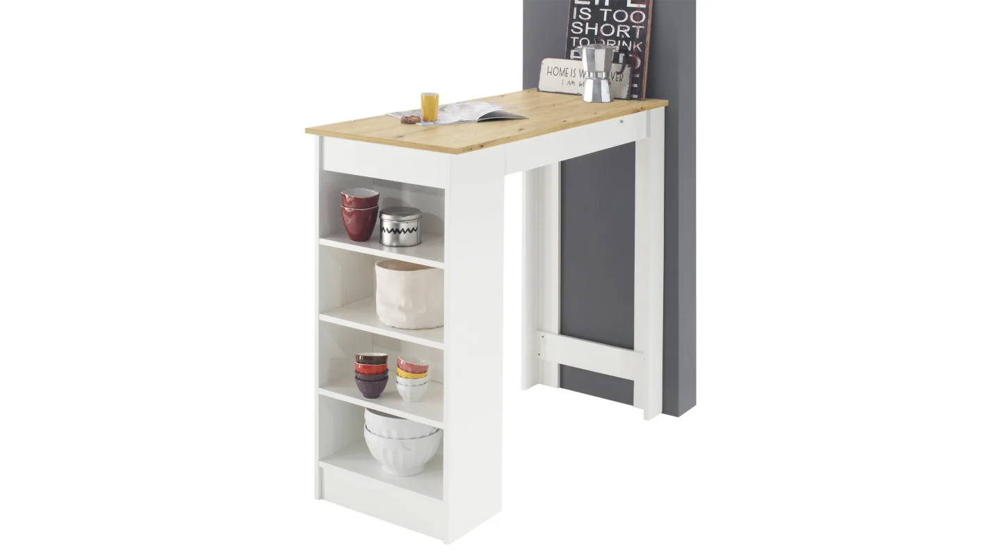 Bartisch Artisan Eiche - weiß 115 x 50 cm rechteckig - MOJITO