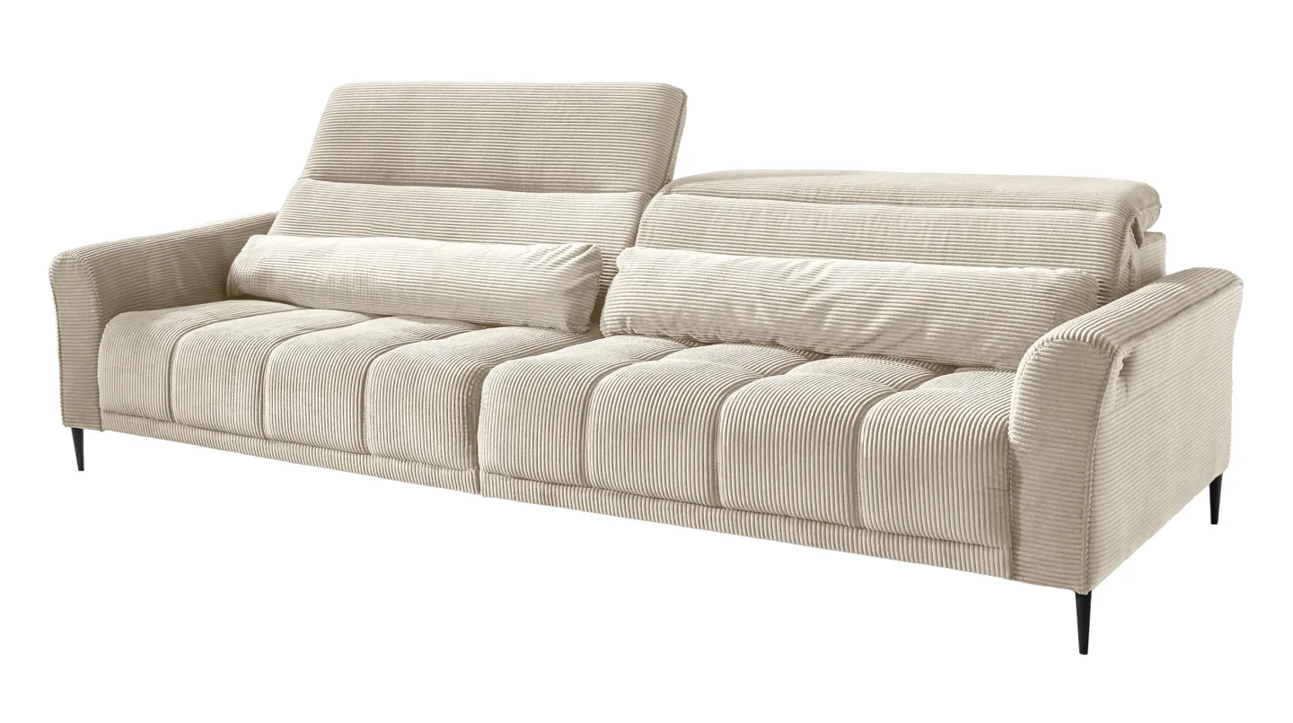 Big Sofa Cord beige elektrisch ausfahrbar 280 cm - LOGAN