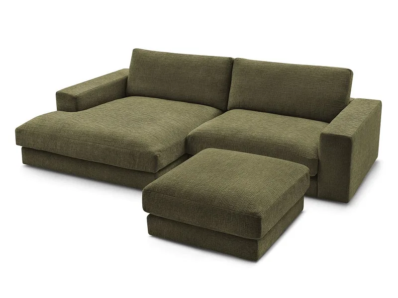 Ecksofa mit Hocker BOBOCHIC LEONARD Stoff mit Textur grün