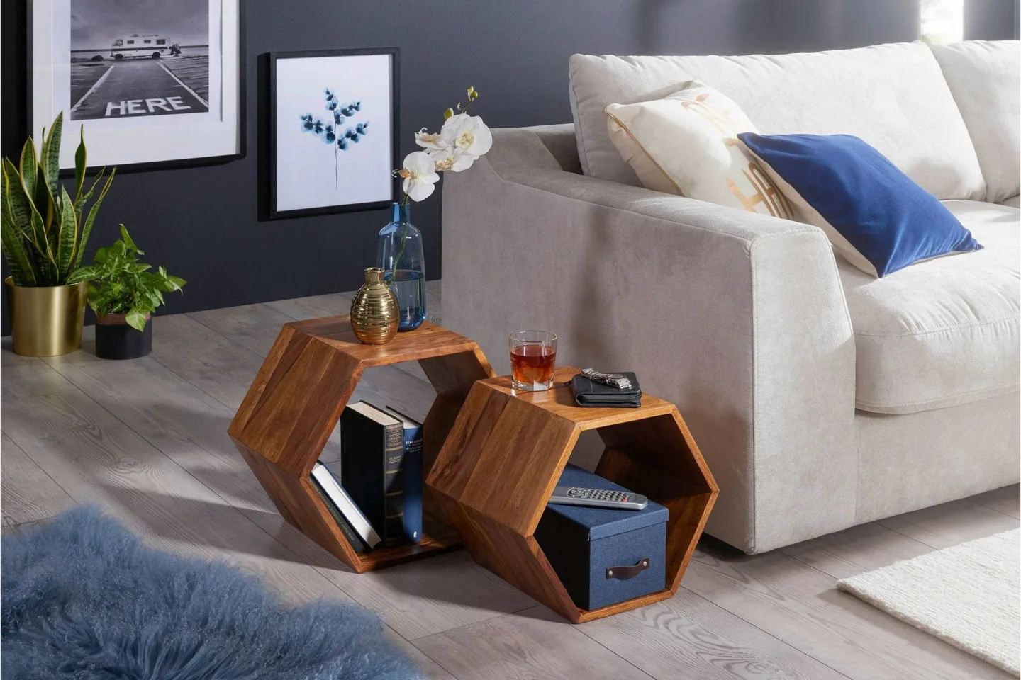 Chicosky Satsbord 46 cm 2 Bord - Massivt Trä/Brun