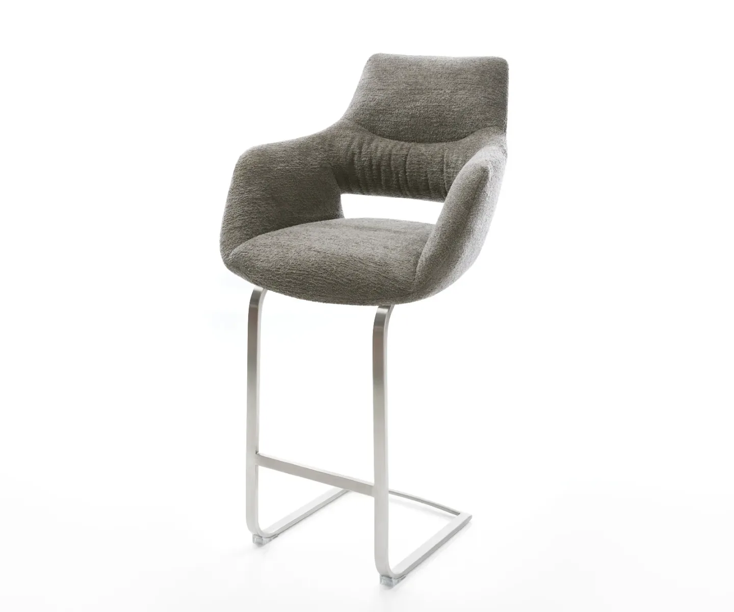 Barstuhl Yago-Flex Bouclé Soft Schlamm Freischwinger Flach Edelstahl Silberfarben Taschenfederkern