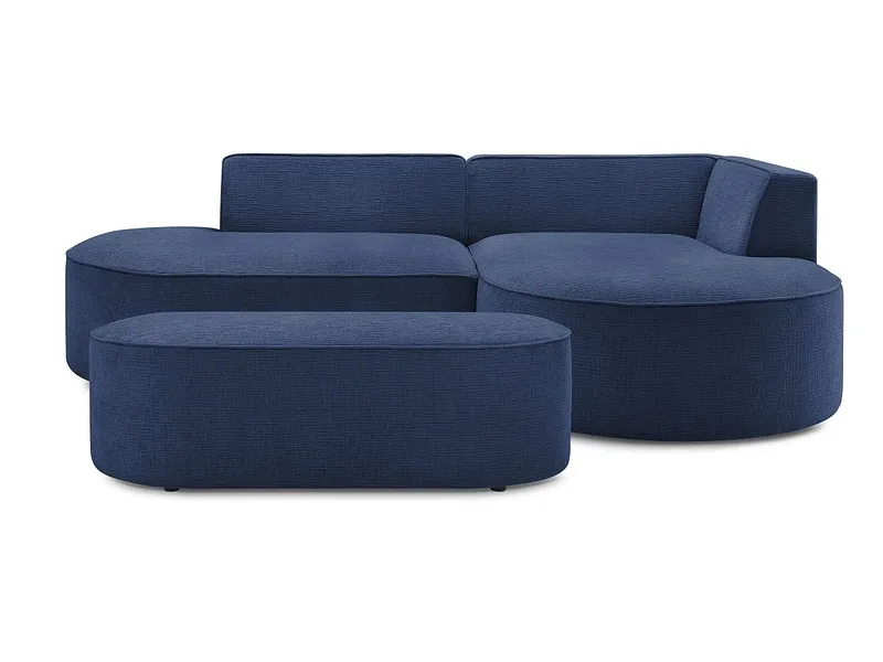 Ecksofa mit Hocker BOBOCHIC ROUSSEAU Stoff mit Textur dunkelblau