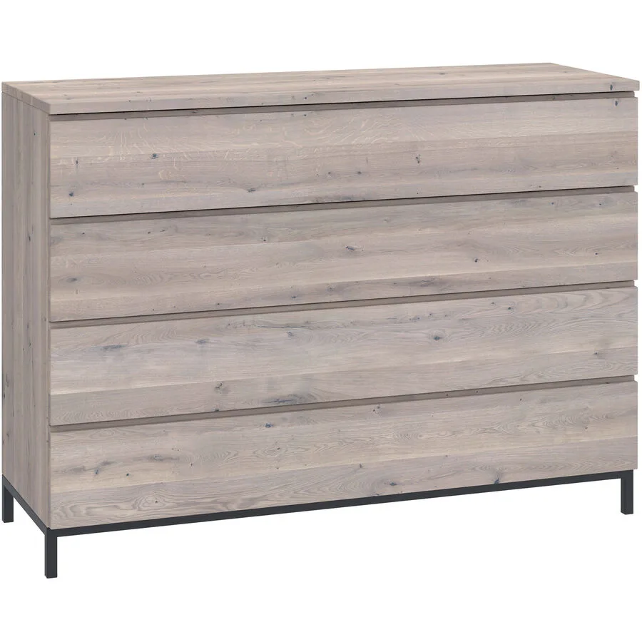 Kommode Holz Werk Natur, Schwarz Sumpfeiche, Metall Massivholz B 120 H 89 cm