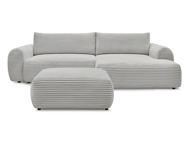 Ecksofa mit Hocker BOBOCHIC LUCIEN Cord-Stoff hellgrau