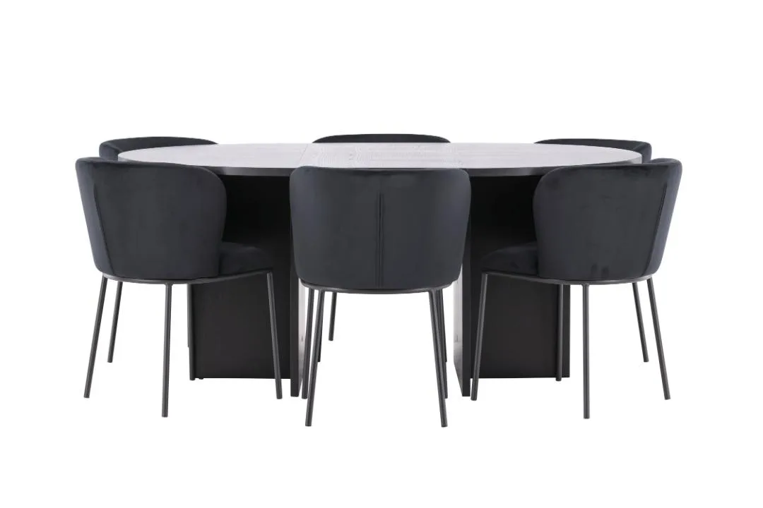 Strada Essgruppe Ausziehtisch Ø120cm, 170cm und 6 Stühle schwarz.