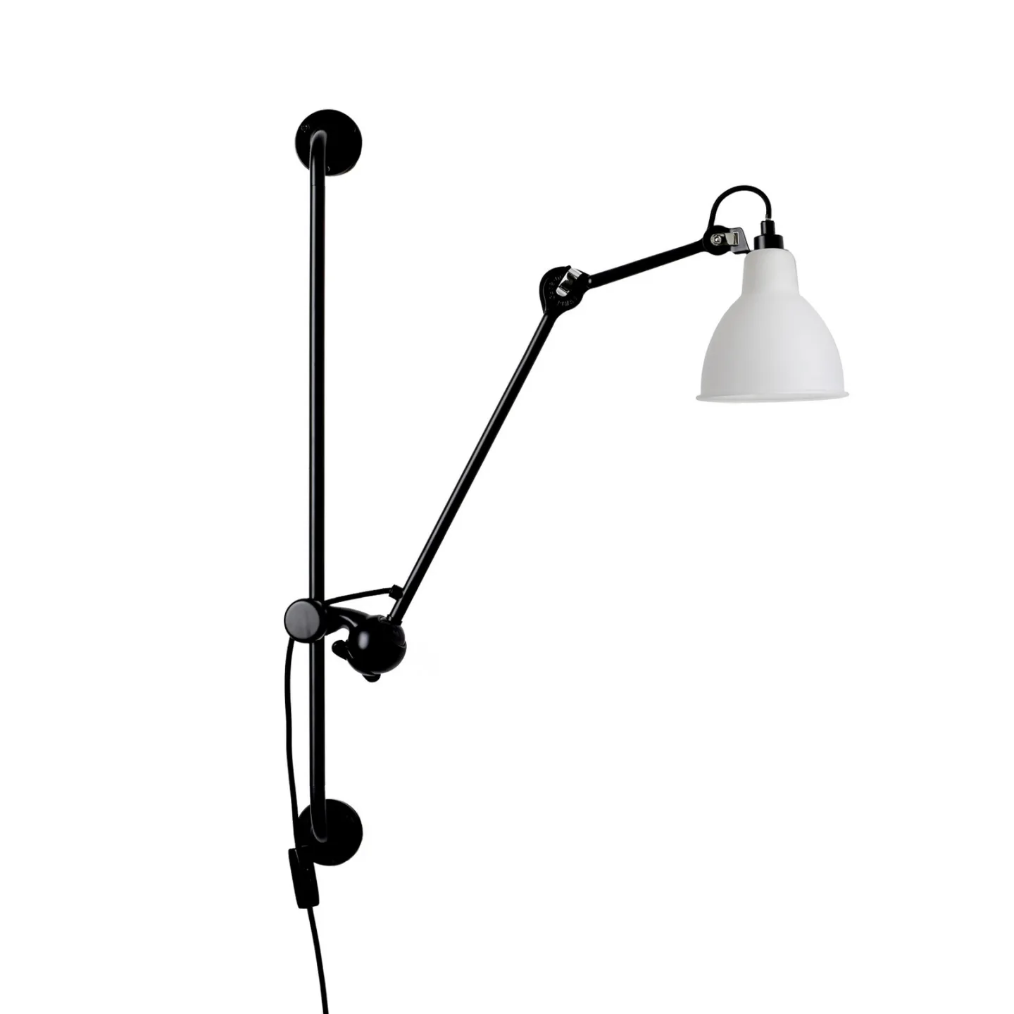 210 Vägglampa svart/vit satinpolerad polykarbonat – Lampe Gras 201 Round - Vardagsrum - Design - Metall - Med en ljuskälla