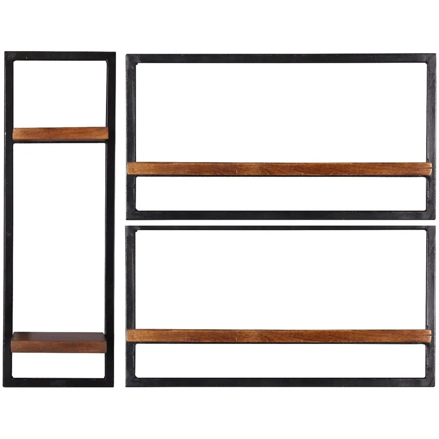 Wandregal Ecuador natur, schwarz Mangoholz, Metall B 95 T 25 cm