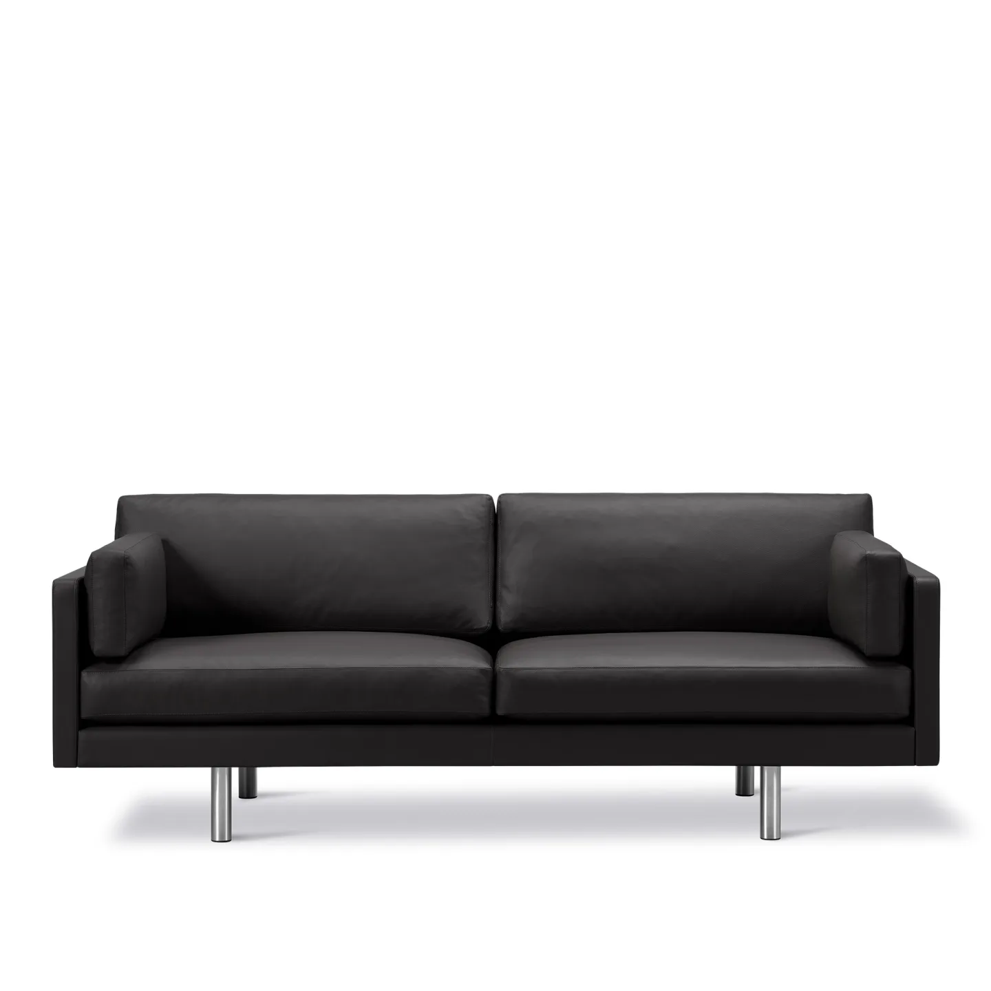 Fredericia Furniture - EJ220 Sofa - 3 seater - 212 cm - 2 cushions - Leather Omni 301 - Black - Down wrap - without buttons - Brushed chrome - round legs - Soffor - Erik Jørgensen