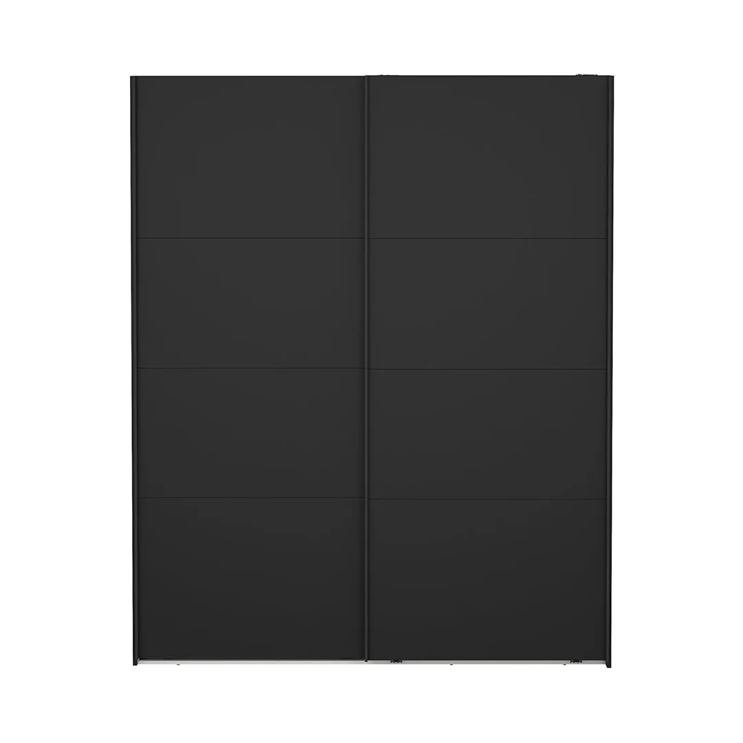 Catania Kleiderschrank 221x179x65cm, 2 Schiebetüren matt schwarz.