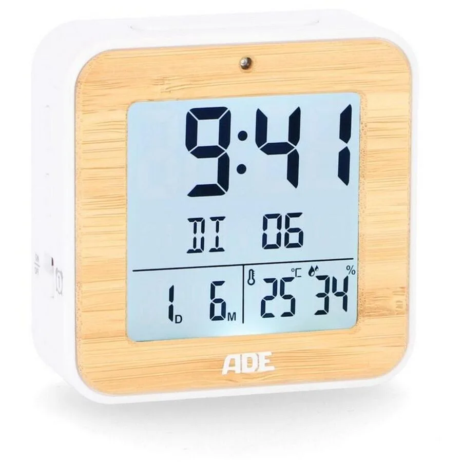 Wecker ADE Weiss, Nature Bambus/ABS B 4.4 cm