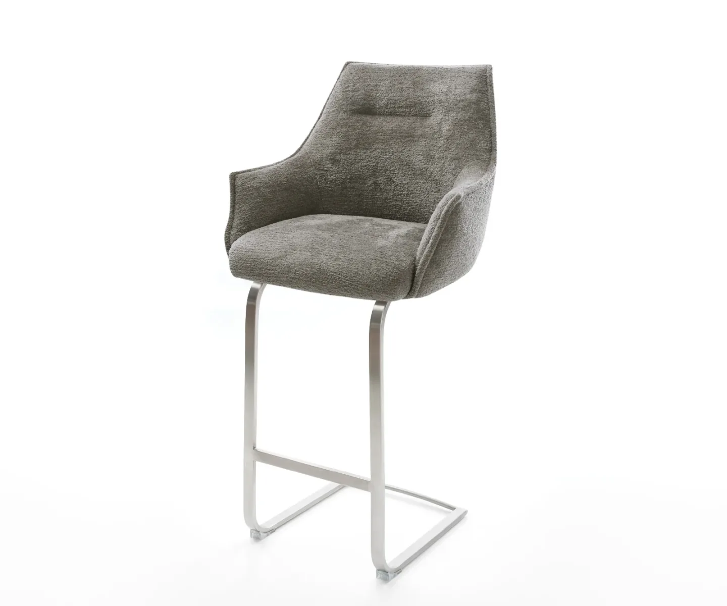 Barstuhl Alja-Flex Bouclé Soft Schlamm Freischwinger Flach Edelstahl Silberfarben Taschenfederkern