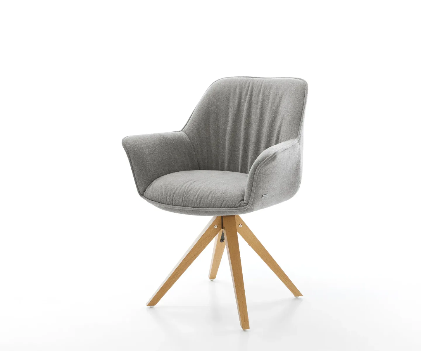 Drehstuhl Keila-Flex mit Armlehnen Strukturstoff Soft Grau Holzgestell kantig Natur 360° drehbar