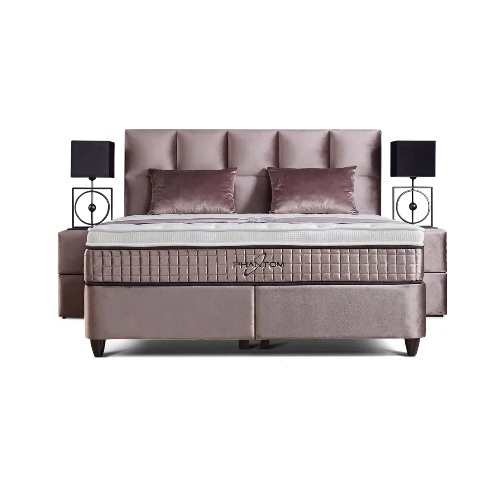 Premium Boxspringbett 140×200 komplett mit Matratze, Topper & Bettkasten, Samt Rosé, Phantom