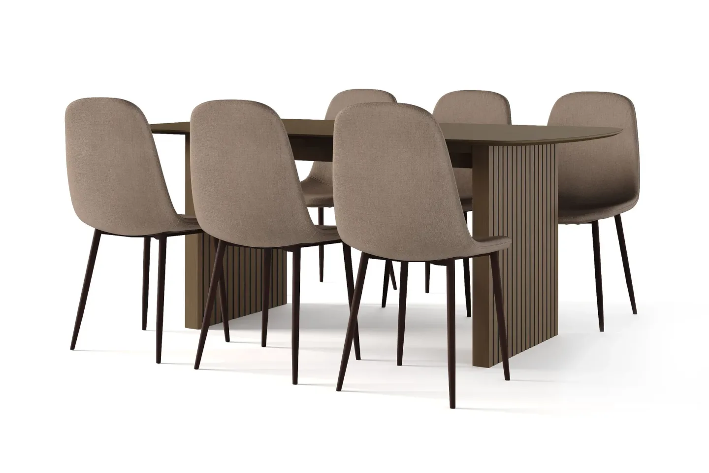 Richeto Matbord Rökt Ek 180 cm valnöt + 6 st Nibe stol brun med valnöt ben - Brun