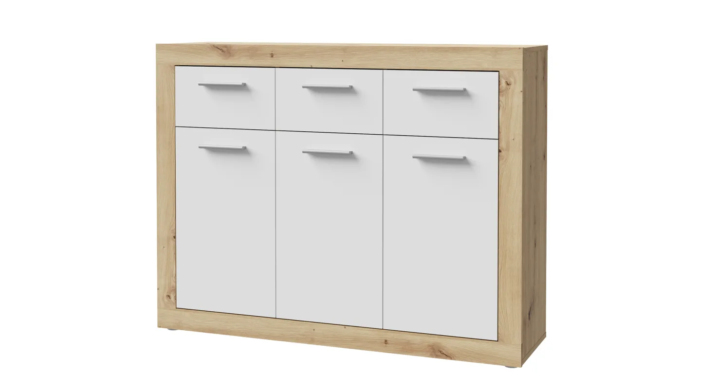 Kommode Artisan Eiche - weiß 118 x 92 cm 3-türig - BACCIO