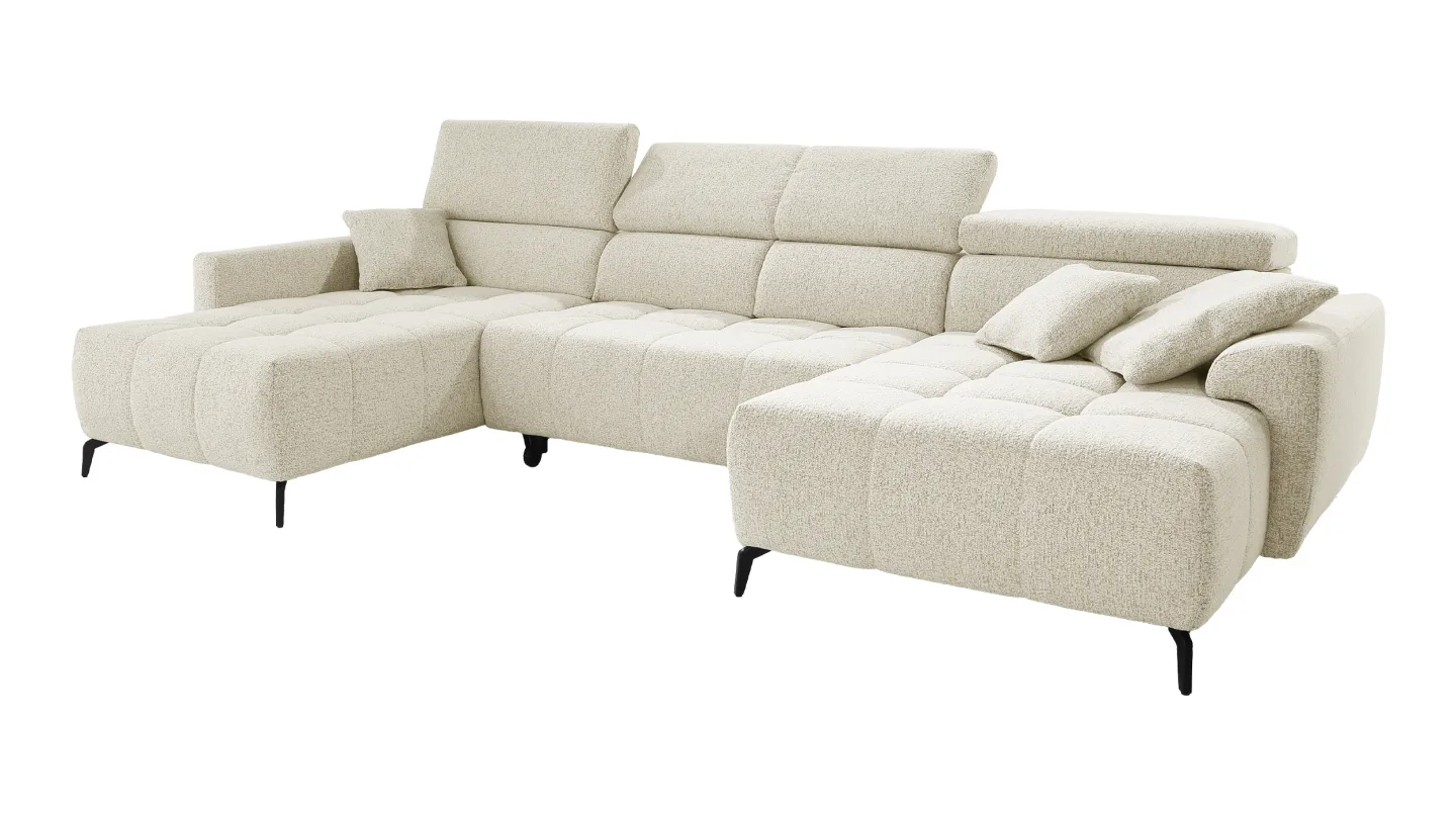 Wohnlandschaft beige elektrisch ausfahrbar 358 cm - ULTIMA