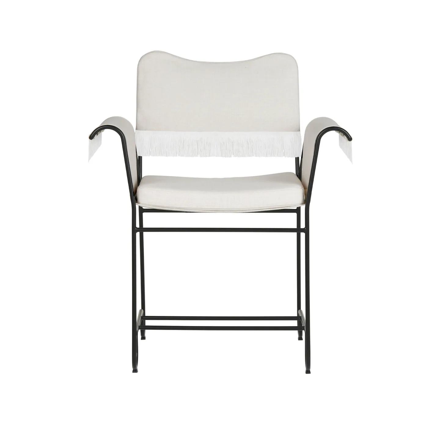Gubi - Tropique Dining Chair - w. Fringes, Classic Black Base, Leslie, Limonta 06 - Matstolar utomhus - Mathieu Matégot - Vit - Textilmaterial
