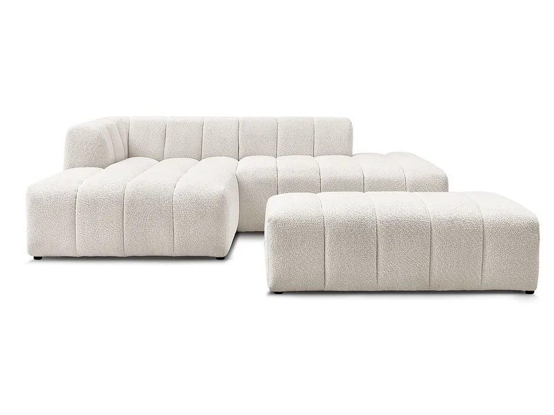 Ecksofa mit Hocker BOBOCHIC ANNECY Boucle-Stoff weiss