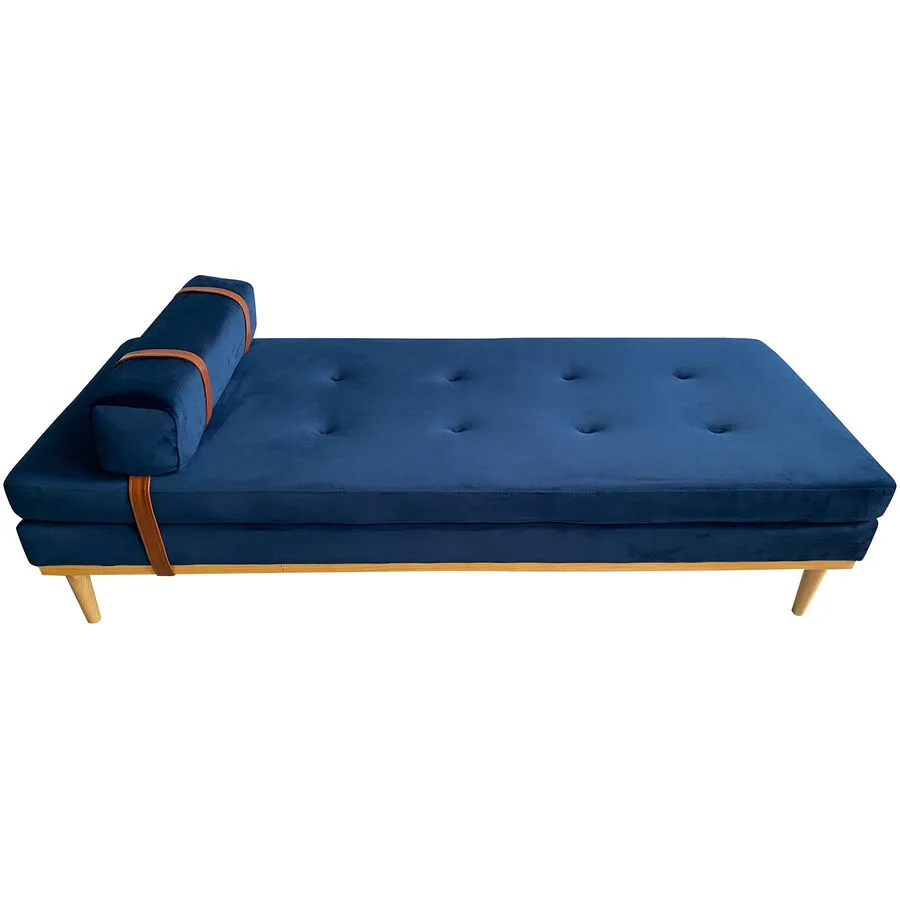 Liege Romina Blau, Natur, Braun Samt, Hevea, Kunstleder B 180 T 75 H 42 cm