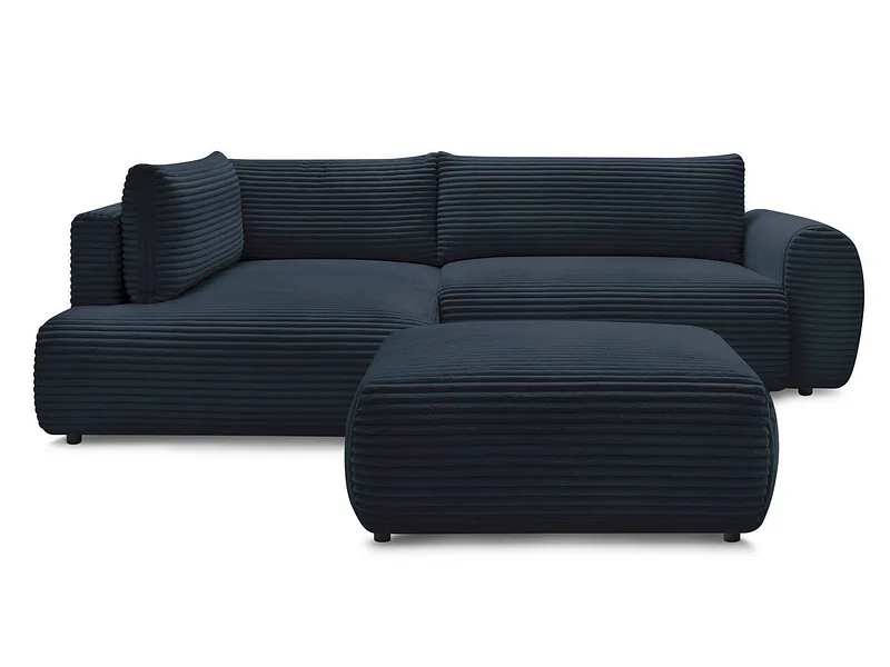 Ecksofa mit Hocker BOBOCHIC LUCIEN Cord-Stoff dunkelblau