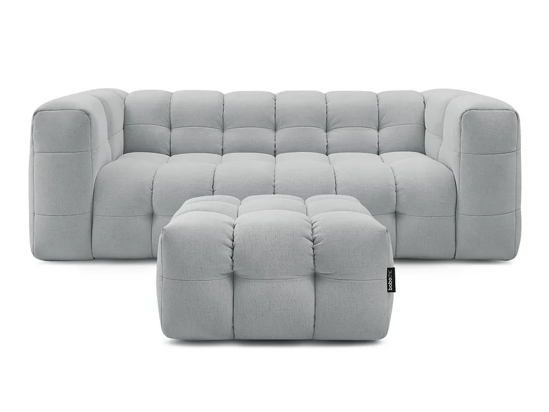 3er Sofa mit Hocker BOBOCHIC CLOUD Stoff hellgrau