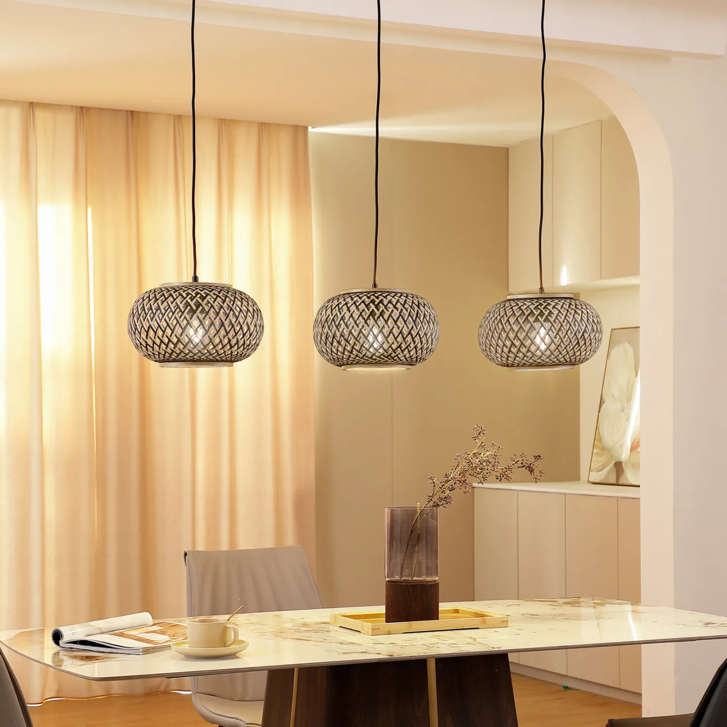 Nerys 3 Taklampa Black/Wood - Lindby - Kök - Trä - Med flera ljuskällor