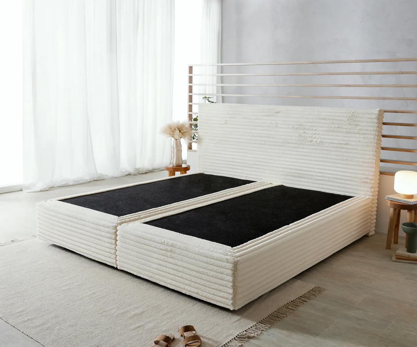 Boxspringgestell Dream-Well Plüsch-Cord Beige 200x200 cm