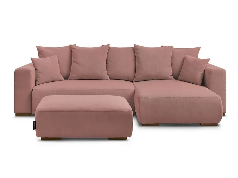 Ecksofa mit Hocker BOBOCHIC SIDONIE Cord-Stoff rosa