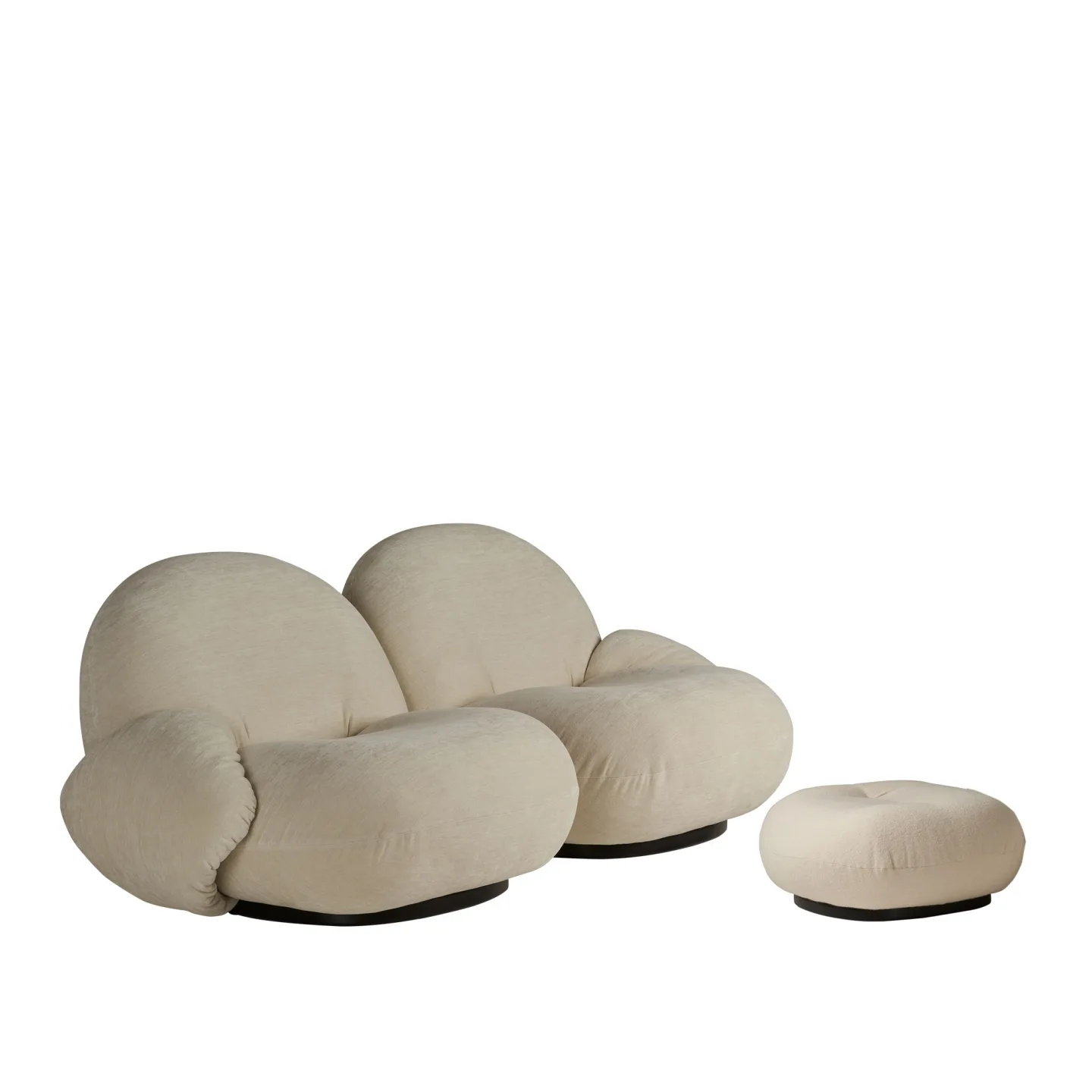 Gubi - Pacha Sofa 2-Seater + Ottoman Full Upholstered , Soft Black, Cat 5 Dedar Karakorum 004 Perla - Fåtöljer - Pierre Paulin - Svart - Textilmaterial/Skum