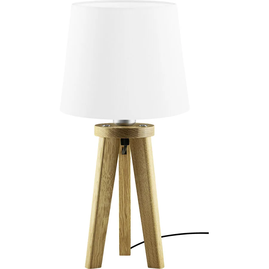 HERZBLUT Tischlampe Elli Weiss/Braun Metall 14 cm 43 cm - Farbe: weiss/eiche - Material: Nickel/Holz