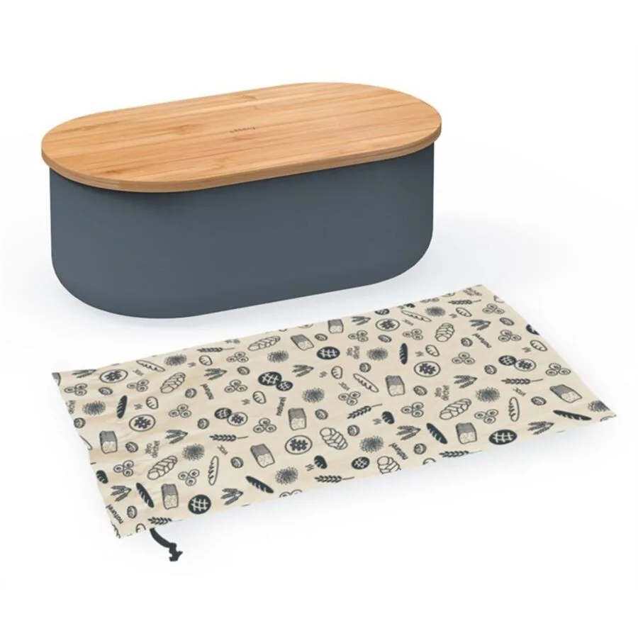 Diverse Brotkasten Pebbly grau/natur Baumwolle/Holz T 36 cm