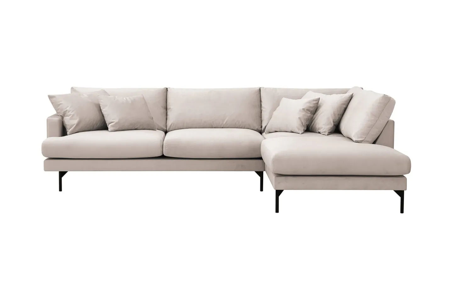 Menard 4-sits Högervänd L-formad Djup Schäslongsoffa i Sammet - Beige