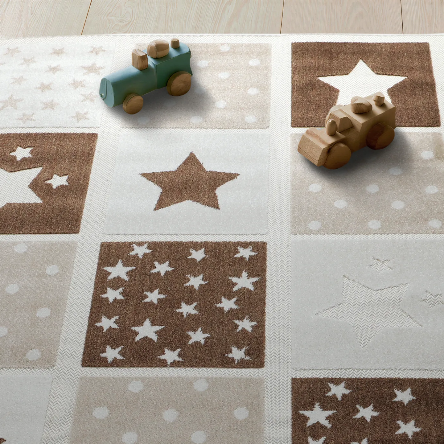 Barneteppe - Star Grid (krem/brun) (Størrelse: 160 x 230 cm)