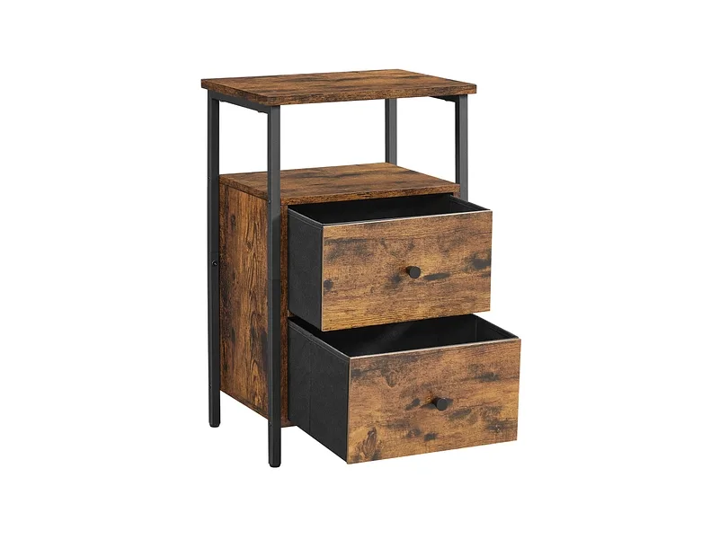 Nachttisch SONGMICS RUSTIK 2 Schubladen 38x28x60cm braun teakholz-look